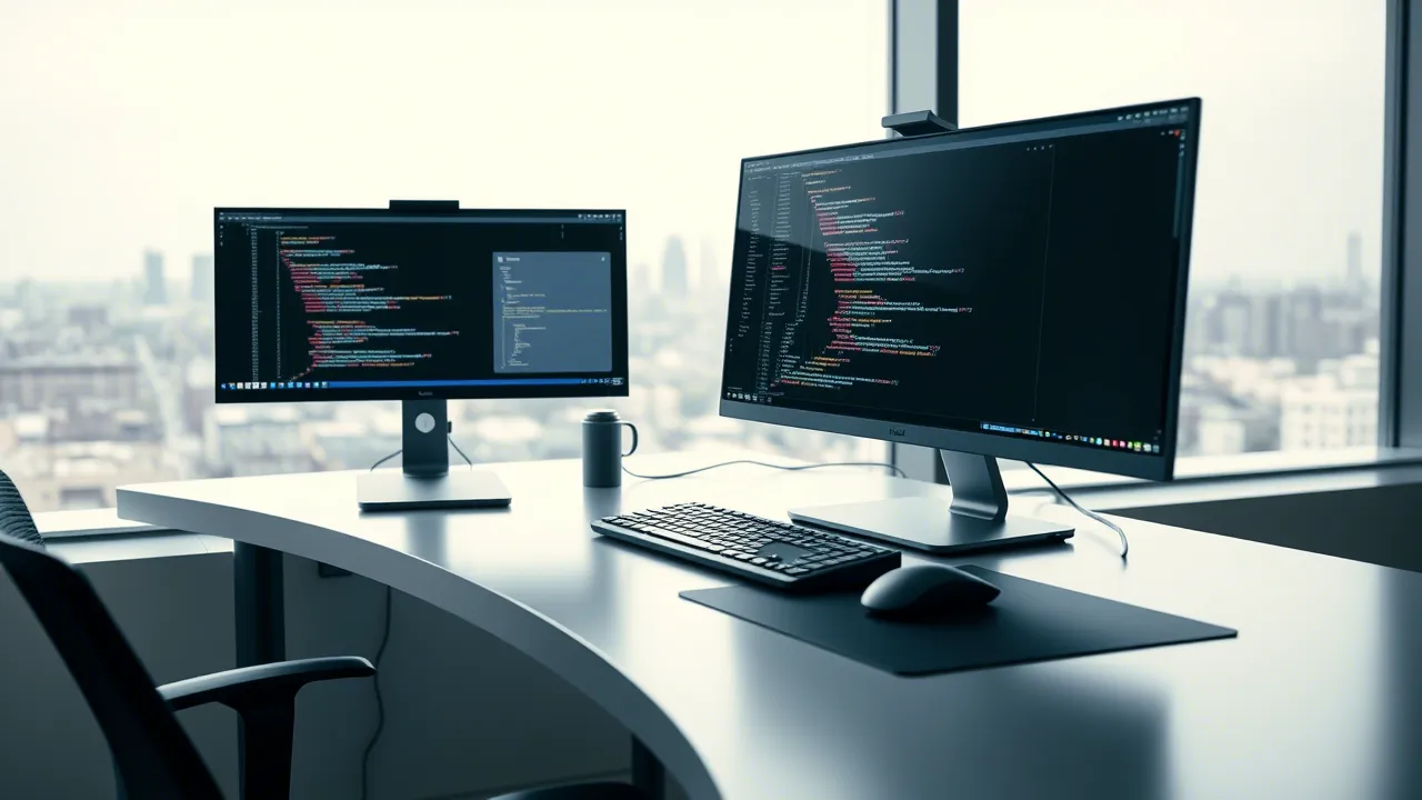 Zwei Monitore mit Quellcode in einer Entwicklungsumgebung